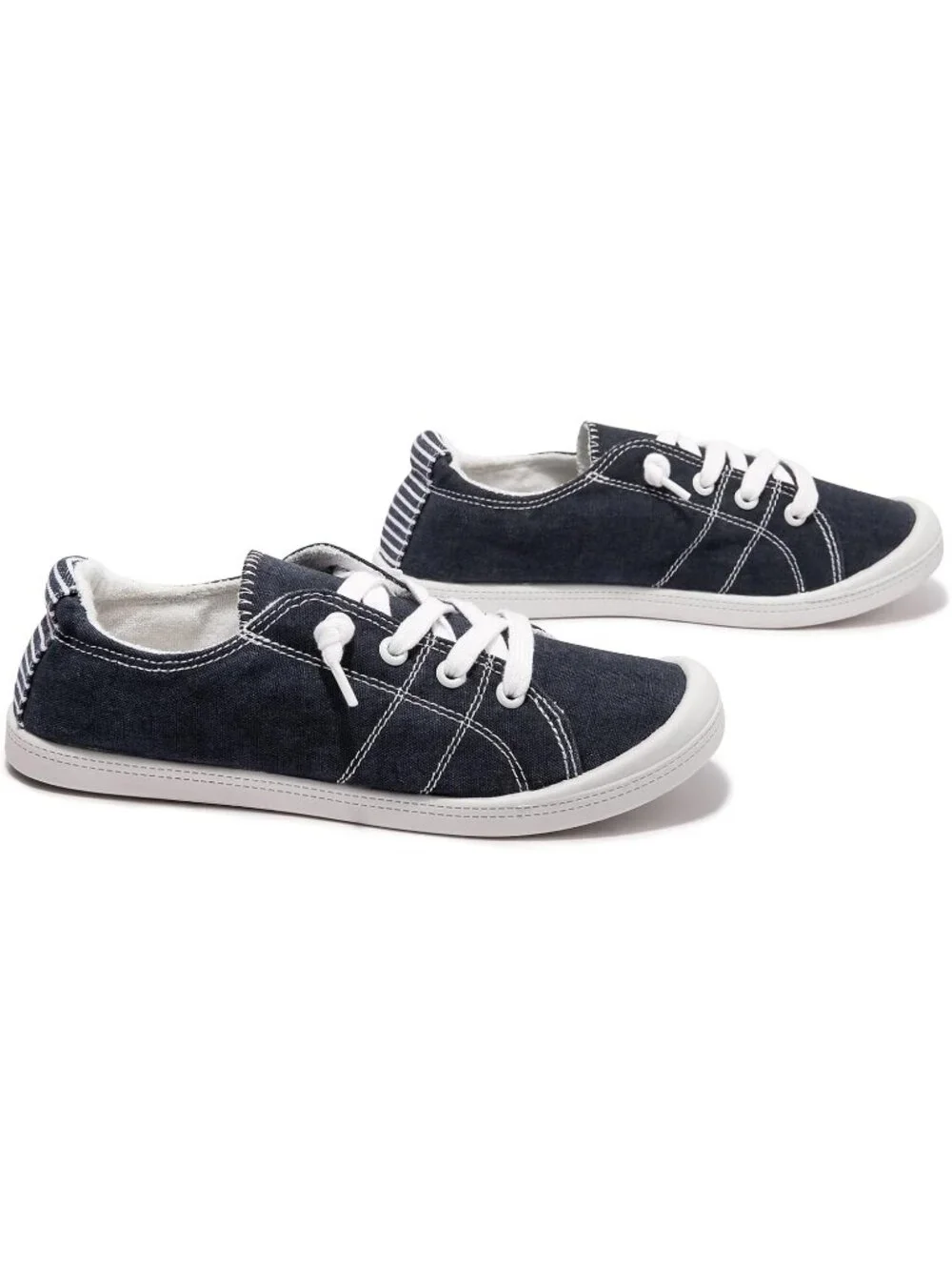 Womens Blue Canvas Slipon Canvas Sneaker Low Top Walking Shoes Fashion Sneakers